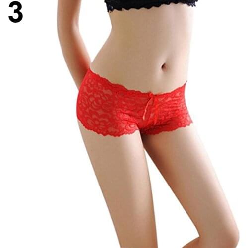Women Sexy Lace See Through Briefs Panties Bowknot Thongs Underwear Sleepwear