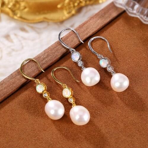 S925 sterling silver gold-plated natural pearl simple personalized all-match womens silver earrings eardrops