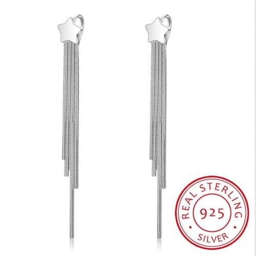 Pentagram Star Dangle Drop Earrings For Women Long Elegant 925 Sterling Silver Personalized Fashion Tassel Eardrop Accessories