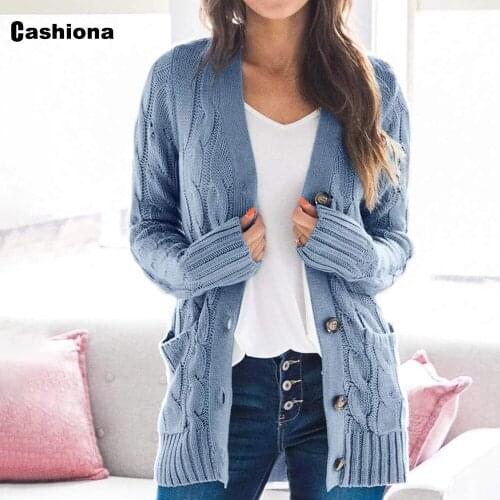 Women Knitting Sweater Autumn Femme Long Sleeve Jumper Pocket Button Pleated Sweaters Top Cardigans Fashion Womens Clothing 2020