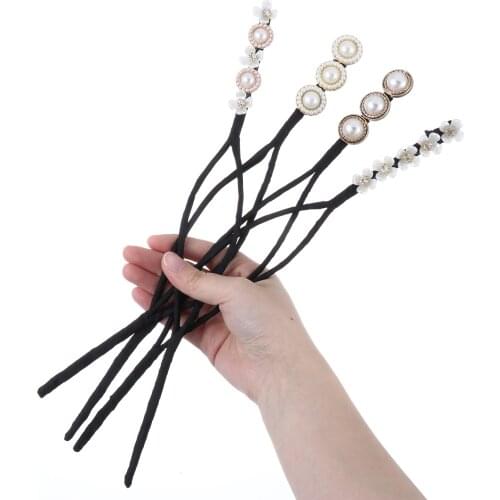 1PC Princess Pearl Hairpin Ladies Lazy Flower Bun Maker Twist Headband Girls Hair Styling Decor Wedding Party Hair Accessory
