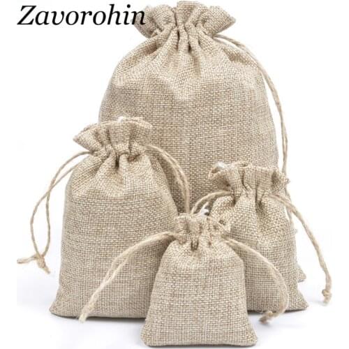 20pcs/lot 7x9, 8x11, 9x12, 10x15cm Double Lines Jute Linen Drawstring Pouches For Jewelry Accessories Gift Packaging Bag