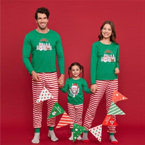 2021 Christmas Family Matching Outfits New Year Mommy and Me Clothes Family Look Nightwear Pyjamas Xmas Cartoon Print Sleepwear
