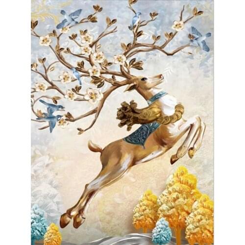 5D DIY Diamond Painting Animal Deer Rhinestone Art Picture Full Diamond Embroidery Hand Inlaid Mosaic Kit Home Decoration Gift