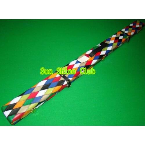 Free shipping colorful patch design in 48" 3/4 2compartments leather snooker Cue Stick Case with bronze lock and interlayers