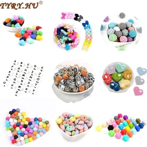 Wholesale 100pc Alphabet Letter Silicone Teething Bead DIY Baby Teether Pacifier Chain Silicone Ball BPA FREE