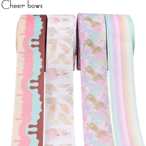 5Y/lot 38mm Colorful Printing Ribbon Rainbow Pineapple Cream Pattern Fabric DIY Hairbows Accessories Home Textile Decorations