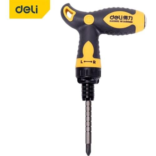 DELI Ratchet Dual-Purpose Screwdriver T-Shaped Ratchet Three-Way Adjustment Retractable Screwdriver Repair Manual Tool