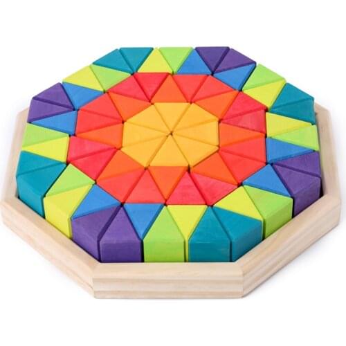 Wooden toy Triangle Rainbow Building Blocks Montessori Educational Toy for kids DIY Creative Construction Spelling Stacking toy