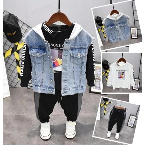 Children Clothes Spring Autumn Baby Boys Clothes Denim vest, T-shirts +Pants 3pcs Sports Suits Costume For Boys Kids Clothes Set