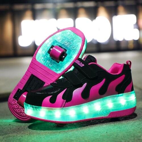 Children Pink Two Wheels Luminous Glowing Sneakers Grey Pink Led Light Roller Skate Shoes Kids Led Shoes Boys Girls USB Charging
