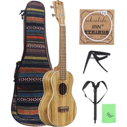 24 Inch Concert Ukulele Zebra Wood 18 Fret Four Strings Hawaii Guitar with Bag Capo Strap String Cloth for Beginners
