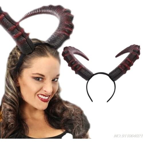 Gothic Halloween Cosplay Costume Hair Accessories Realistic Black Red Long Devils Horn Headband Festival Carnival Party Dropship