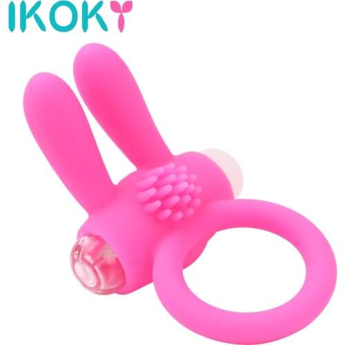 IKOKY Cock Penis Ring Vibrator Delay Ejaculation Rabbit Adult Products Silicone Member Sex Toys for Men Penis Vibrating cockring
