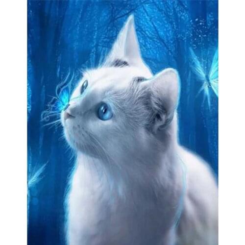 5D DIY Diamond Painting Square/Round Diamond Animal Painting Cute White Cat Picture Cross Stitch Embroidery Decoration WG2990