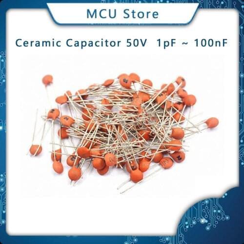 1000pcs Ceramic capacitor 50V 1pF ~ 100nF 0.1uF 104 4.7PF 10PF 22PF 33PF 47PF 100PF 101 220PF 10NF 330PF 470PF 1NF 103 47NF 473