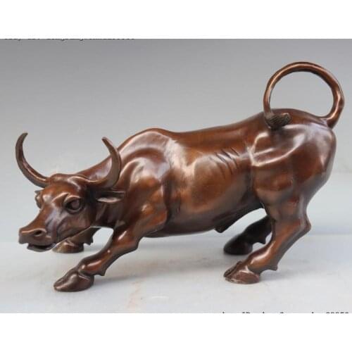 Chinese Folk Bronze Copper FengShui Ox Oxen Cow Cattle Bull Bovine Animal Statue