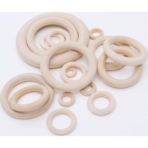 10/30/50pcs Natural Wood Circle DIY Crafts Embellishment For Wooden Ring Children Kids Teething Wooden Ornaments