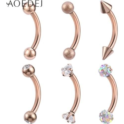 AOEDEJ 16g Rose Gold Eyebrow Piercing Jewelry Stainless Steel Rhinestone Crystal Tragus Bar Piercing Helix Ear Piercings Rings