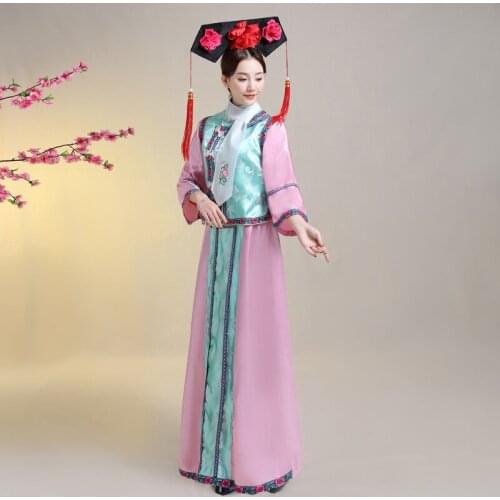 BALDAUREN Qing Dynasty Costumes Also Bead And GeGe Costumes Manchu Flag Dress Female Queen Court Concubine Costumes