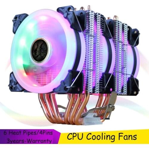 Gicisky CPU Cooling Fans 6 Heat Pipes CPU Cooler 4 Pin PWM RGB PC quiet Intel LGA 2011 775 1200 1150 1151 1155 AMD AM3 AM4 90mm