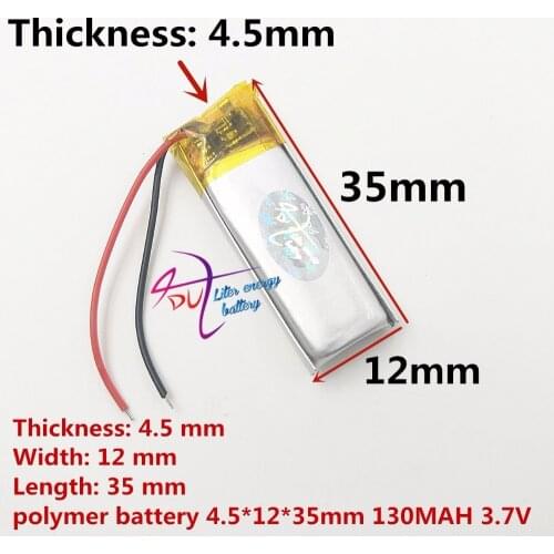 Low self discharge 3.7V battery lipo 451235 li-polymer battery 3.7v 130mah RC battery 451235 battery cell