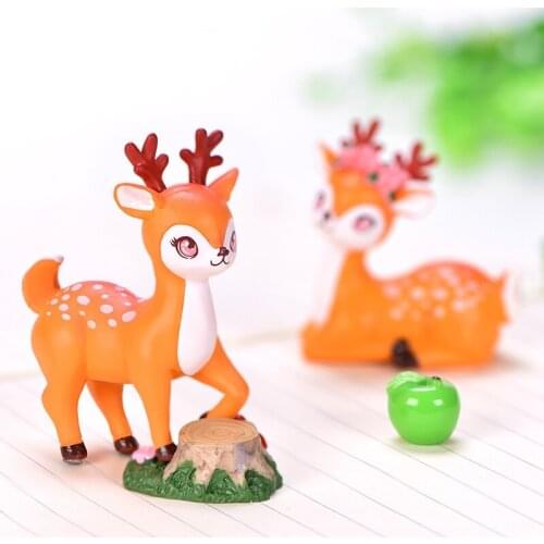 2 pcs Micro landscape small ornaments cute cartoon small animals sika deer gardening plant accessories resin crafts