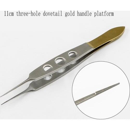 11cm Microscopic Tweezers Fat Clip Swallowtail Gold Handle Toothed Platform Plastic Tweezers