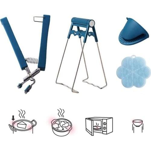 Multi-use Bowl Clip Plate Gripper Tongs Stainless Steel Kitchen Cooking Tools Cooking Pot holder Oven Baking Glove Silicone Mat