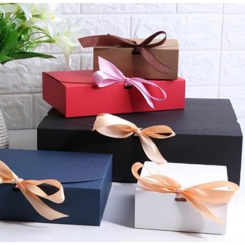 Multiple size Black White Kraft Paper Gift Box Package Wedding Party Favor Candy Boxes with Ribbon