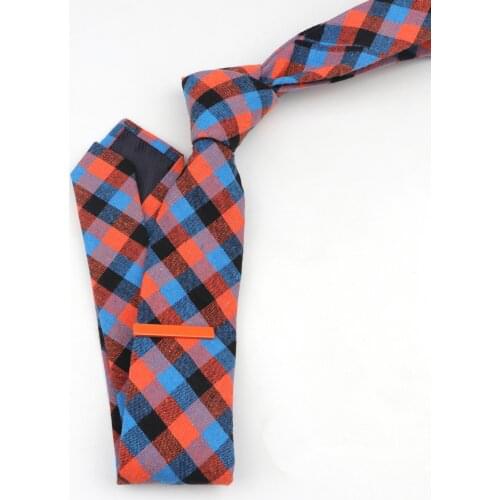 Tie&Clip Set Fashion 6cm Cotton Cartoon Plaid Necktie Bright Ties Pin Clips Clasp Colourful for Mens Clothing Accessories