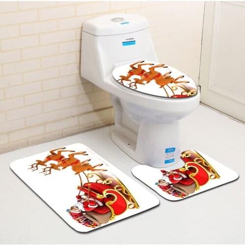 New 3pcs/set Christmas Bathroom Toilet Foot Pad Seat Cover Santa Claus Deer Pattern Mini Bath Mat Home Decor Accessories