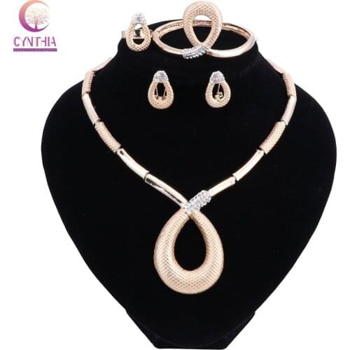 2018 New Fashion Dubai Jewelry Sets Bridal Gift Nigerian Wedding Accessories African Gold-color Necklace Earrings Sets