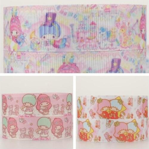 New sales 50 yards Japanese cartoon little twin star ribbon pattern printed grosgrain ribbons free shipping