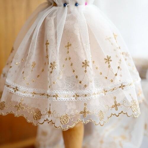 New Product Gold Thread Mesh Embroidery Lace Fabric 2020 Doll Clothes Dress DIY Accessories Lace Trim Width 21CM RS2758