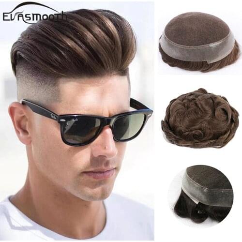 Men Human Hair Durable Replacement Systems Mono Lace Pu Wig Indian Remy Hair Toupee Mens Natural Human Wig Men Hairpieces