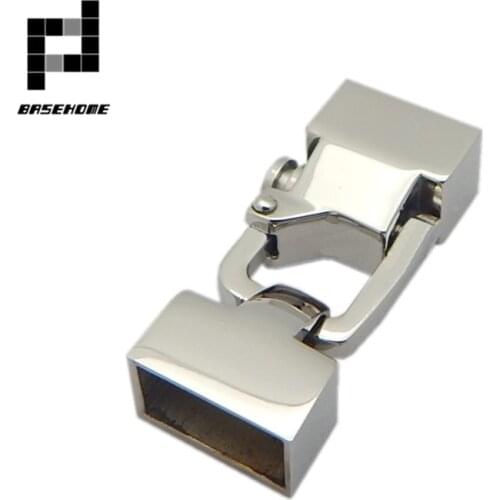 BASEHOME Stainless Steel Flat End Fastener Jewelry Connector Clasps Hooks Clasps For 12X4mm/12x6mm Leather Cord DIY Bracelets