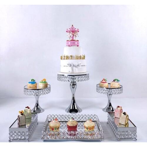 6PCS Gold Mirror Metal Round Cake Stand Wedding Birthday Party Dessert Cupcake Pedestal Display Plate Home Decor