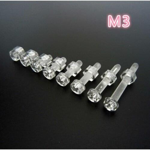 Clear Plastic Acrylic Nylon M3 Round Phillips Head Screw Bolt + Nut 50 sets /bag