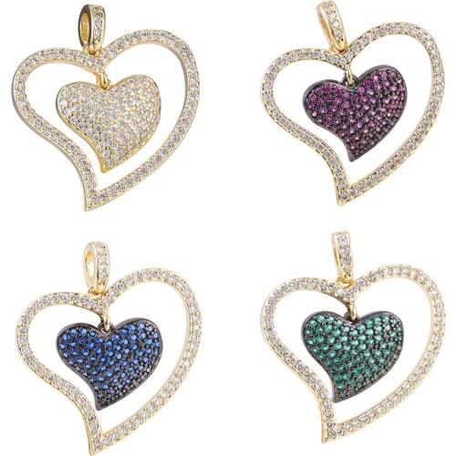 Luxury Zirconia Love Heart Charms Pendant Hollow Rhinestone Necklace Pendants For DIY Jewelry Bracelet Accessories