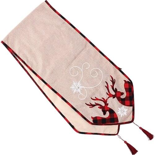 Christmas Table Runner Xmas Elk Table Runners Tablecloth With Tassels For Farmhouse Wedding Party Dinner Home Decor