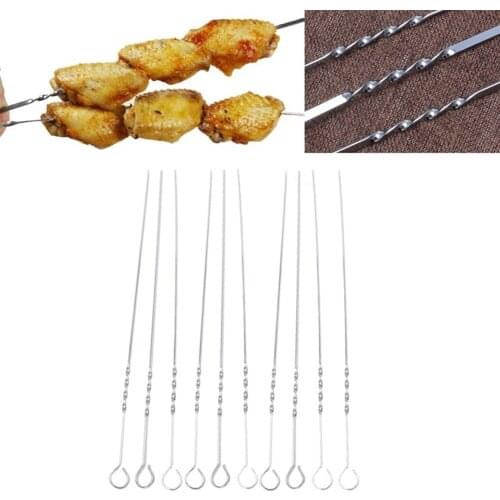 10Pcs/set BBQ Skewer Stainless Steel Flat Meat Skewers for Outdoor BBQ Barbecue Kitchen Outdoor Cooking BBQ Tools