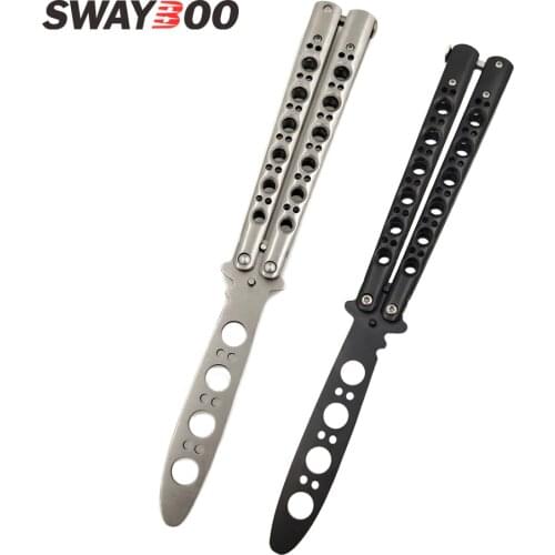 Swayboo Folding knife butterfly 440C Stainless Steel Black Practice Butterfly Training Knife Silver holes blade dropshiping