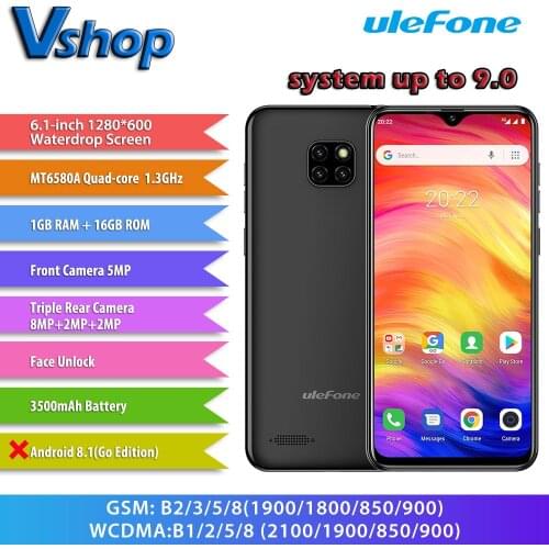 Ulefone Note 7 1GB 16GB Triple Camera Mobile Phone 6.1'' MT6580A Quad Core Android 9.0 Cellphone Dual SIM Face ID Smartphone