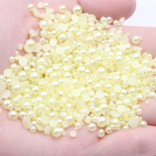 Light Yellow Half Round Craft ABS Resin Pearls 1.5-14mm Scrapbook Glue On Beads For 3D Nails Art Supplies DIY Design Decorations