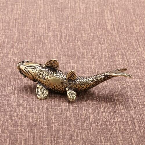 Solid Brass Fish Figurines Miniatures Antique Feng Shui Desktop Ornament Craft Simulation Carp Tea Pet Home Decoration Accessory