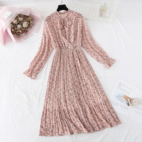 Womens new floral chiffon dress retro floral temperament waist dress