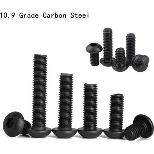 Hex Screw M2 M2.5 M3 M4 M5 M6 M8 M10 Black Carbon Steel 10.9 Level Hex Socket Cap Screw Hexagon Socket Round Head Screws