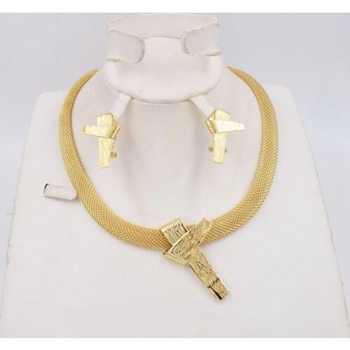 High Quality Ltaly 750 Gold color Jewelry Set For Women african beads jewlery fashion necklace set earring jewelry