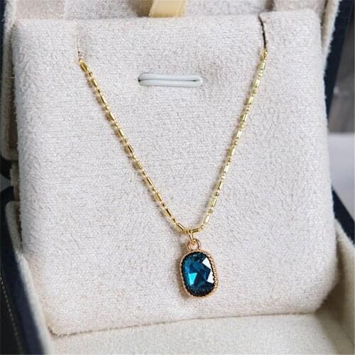Blue Color Oval Zircon Crystal Pendant 925 Sterling Silver Chain Necklaces For Women Clavicle Chain Bridal Wedding Love Jewelry